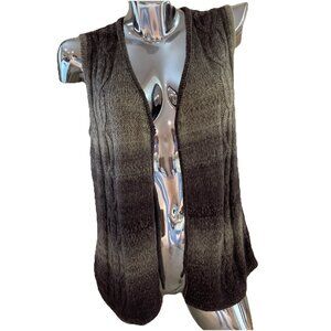 Vintage Cable Stitch Open Front Sweater Vest Women's Size Medium Brown Ombre